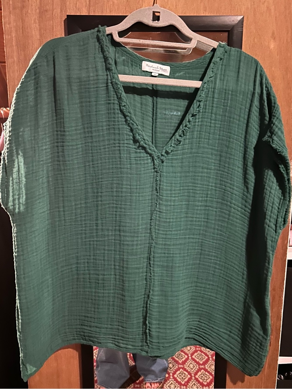 Michael Stars Forest Green Gauze V-Neck Tunic, sz XL
